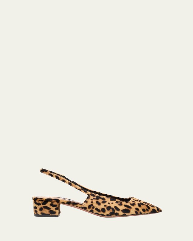 Ginza Leopard-Print Pony Hair Slingback Pumps